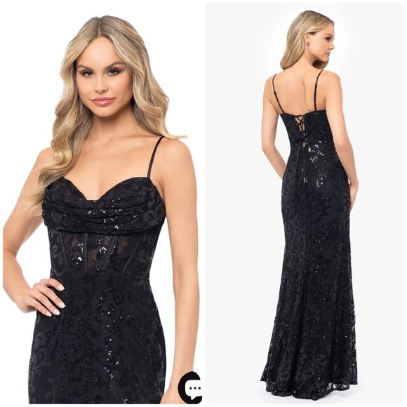 Blondie Nites Corset Bodice Black Sequin-Print Prom Dress Junior’s Size 3 NWT - Picture 1 of 12